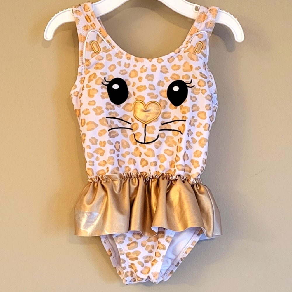 Leopard print one piece swimsuit with cat face
